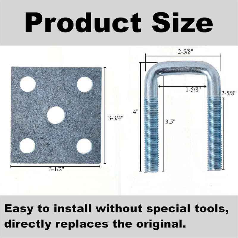 YMDGGDCH 2 Pack Heavy-Duty Square U-Bolt Kit, 1-5/8’’ W x 3-1/2’’ L, Includes Nuts, Washers and Frame Plates, Rust-Resistant for Boat & Automobile Trailers - Image 2